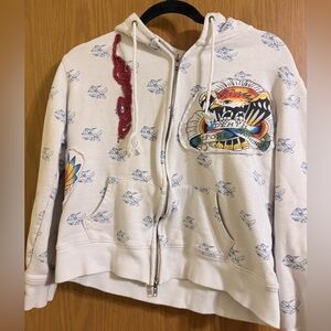 Ed Hardy 
White Hoodie with Tattoo Graphics